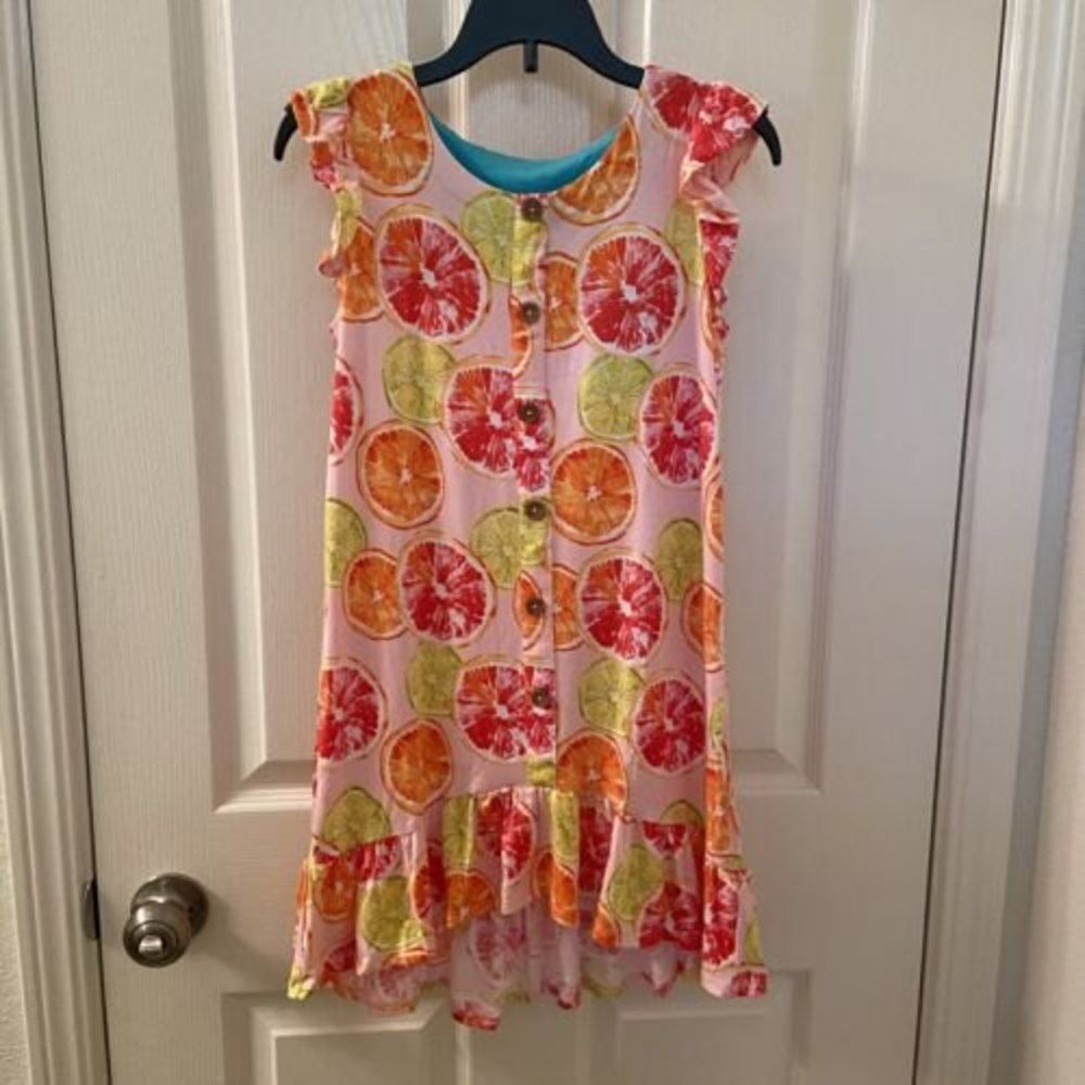 Posh Peanut Citrine Ruffled Cap Sleeve Henley Hi-Low Dress Girls Size 8 NWT